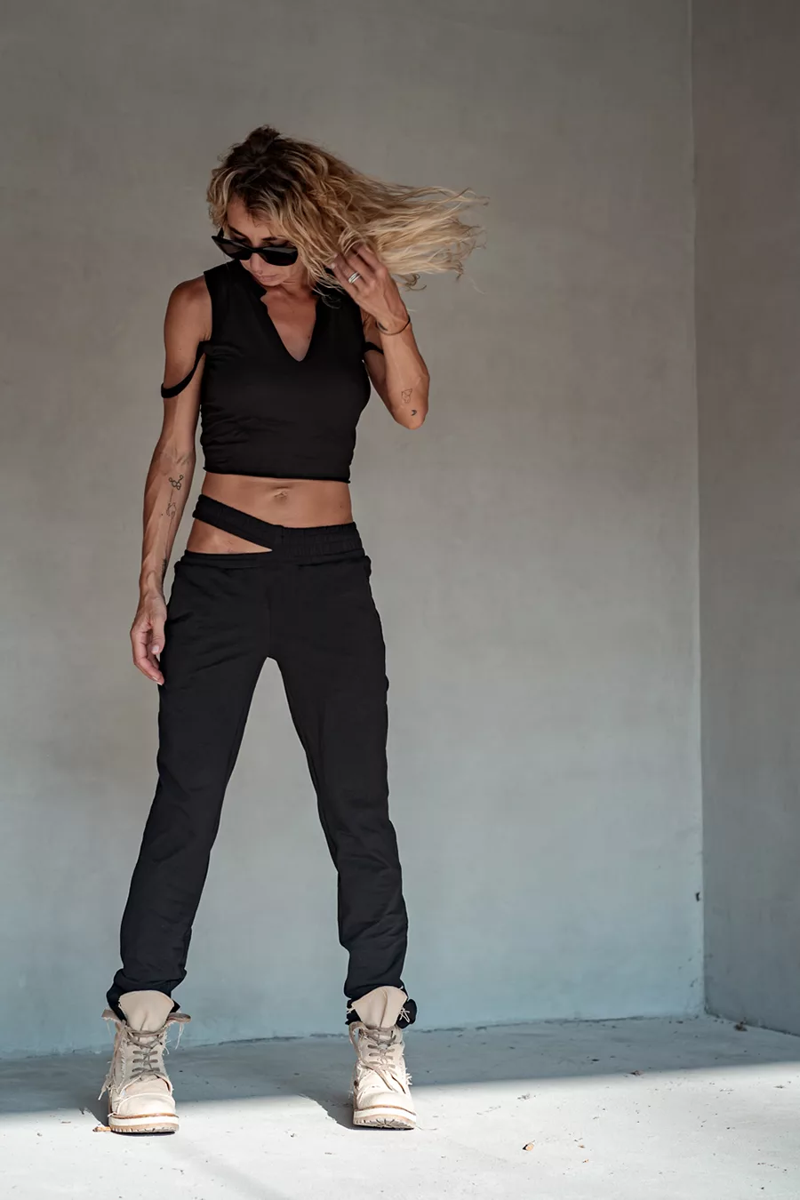 Pants with a torn belt