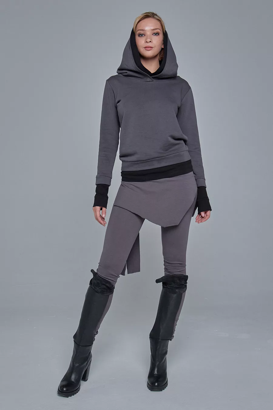 Grey hoodie with double hood - Image 9