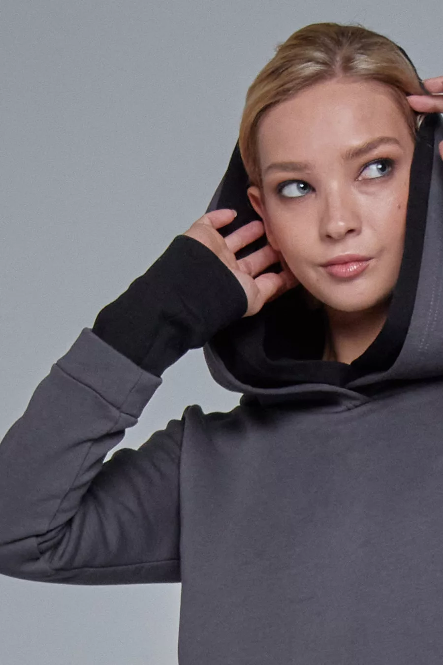 Grey hoodie with double hood - Image 8