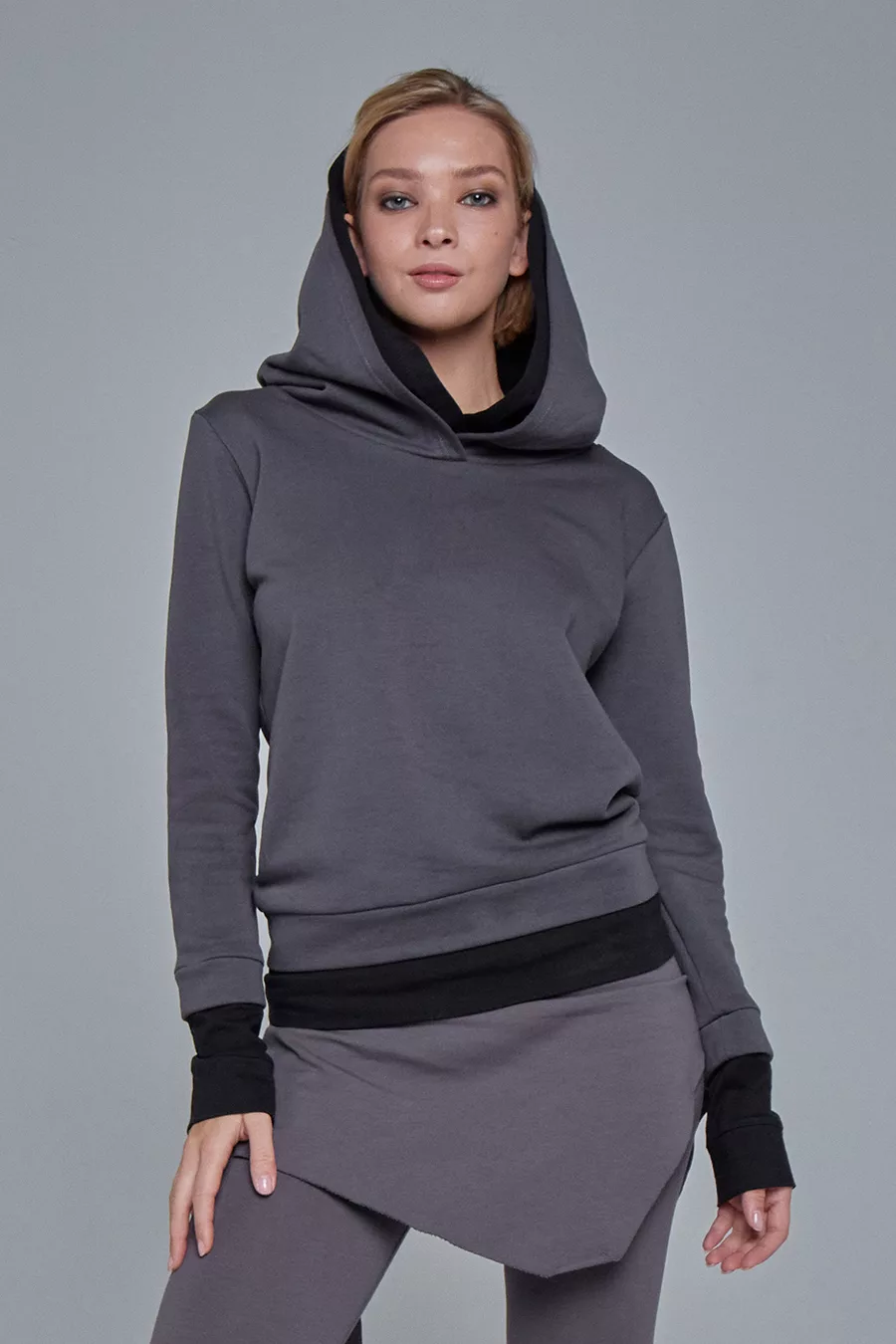Grey hoodie with double hood - Image 7