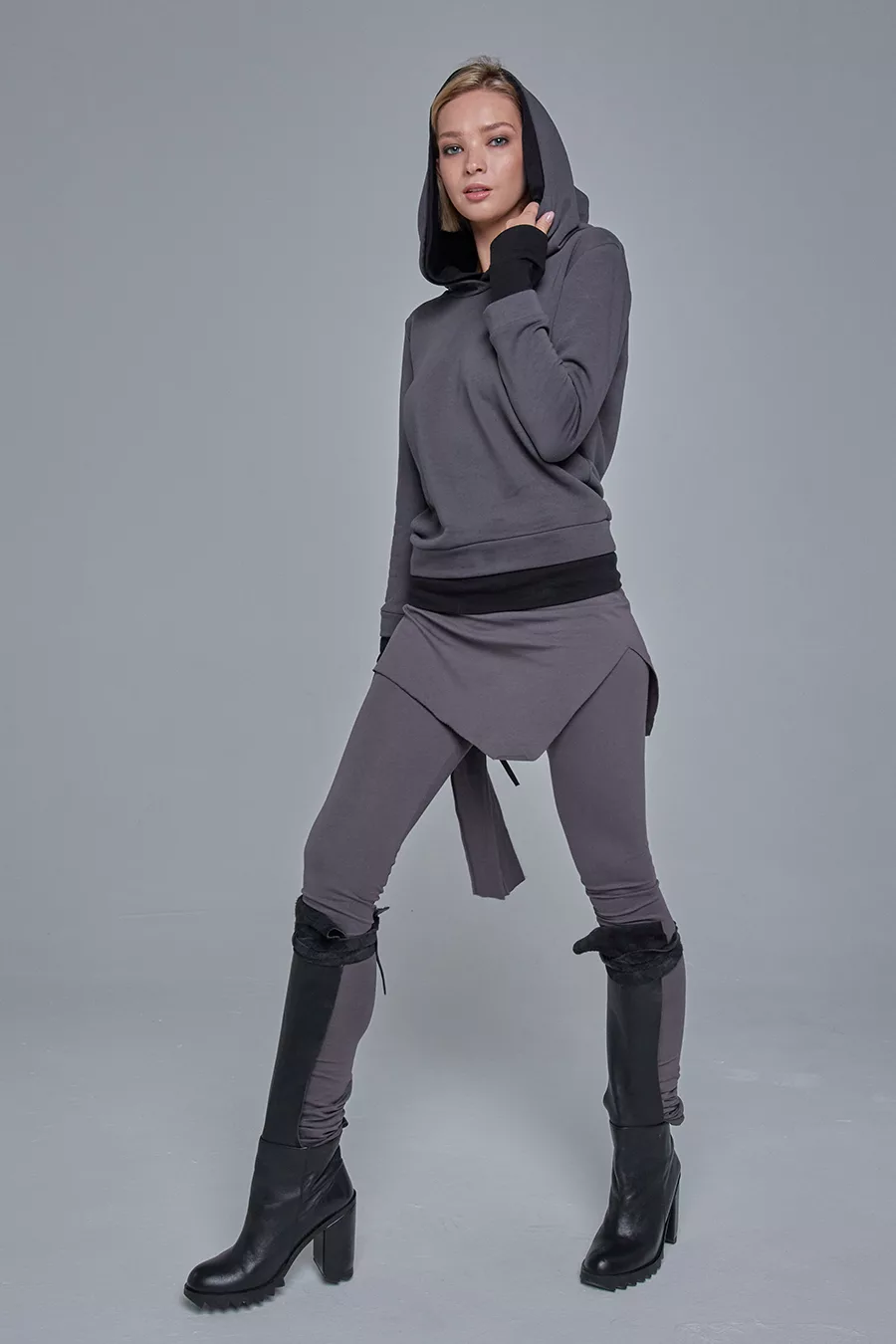 Grey hoodie with double hood - Image 11