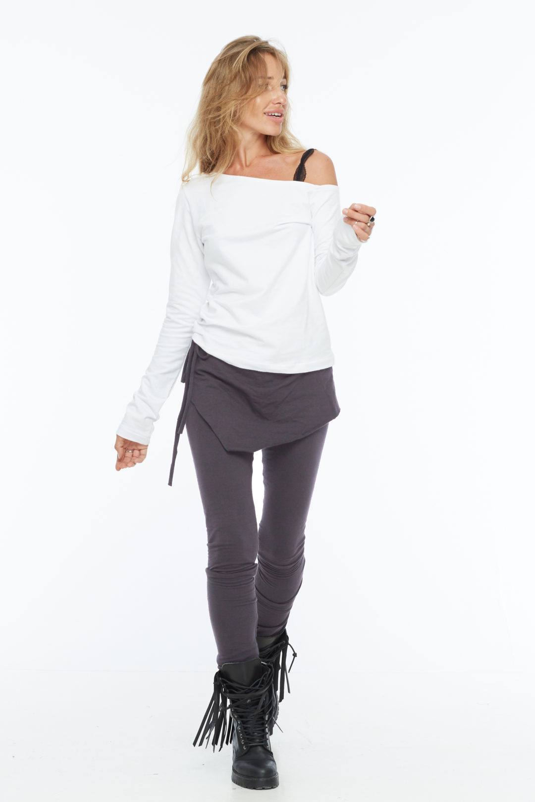 Grey leggings with asymmetrical skirt