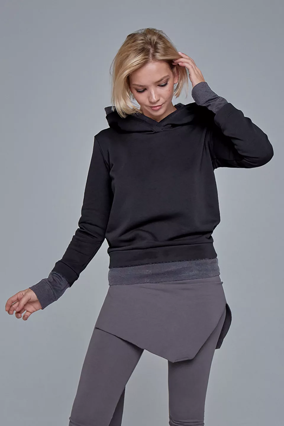 Black hoodie with a double hood
