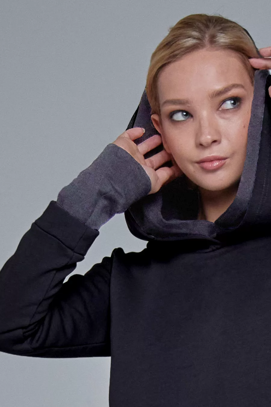 Black hoodie with a double hood - Image 2