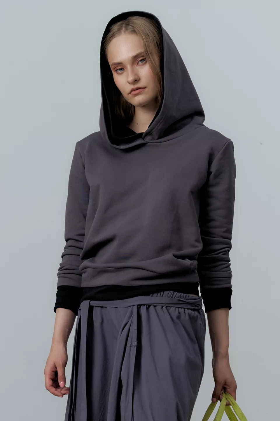 Grey hoodie with double hood